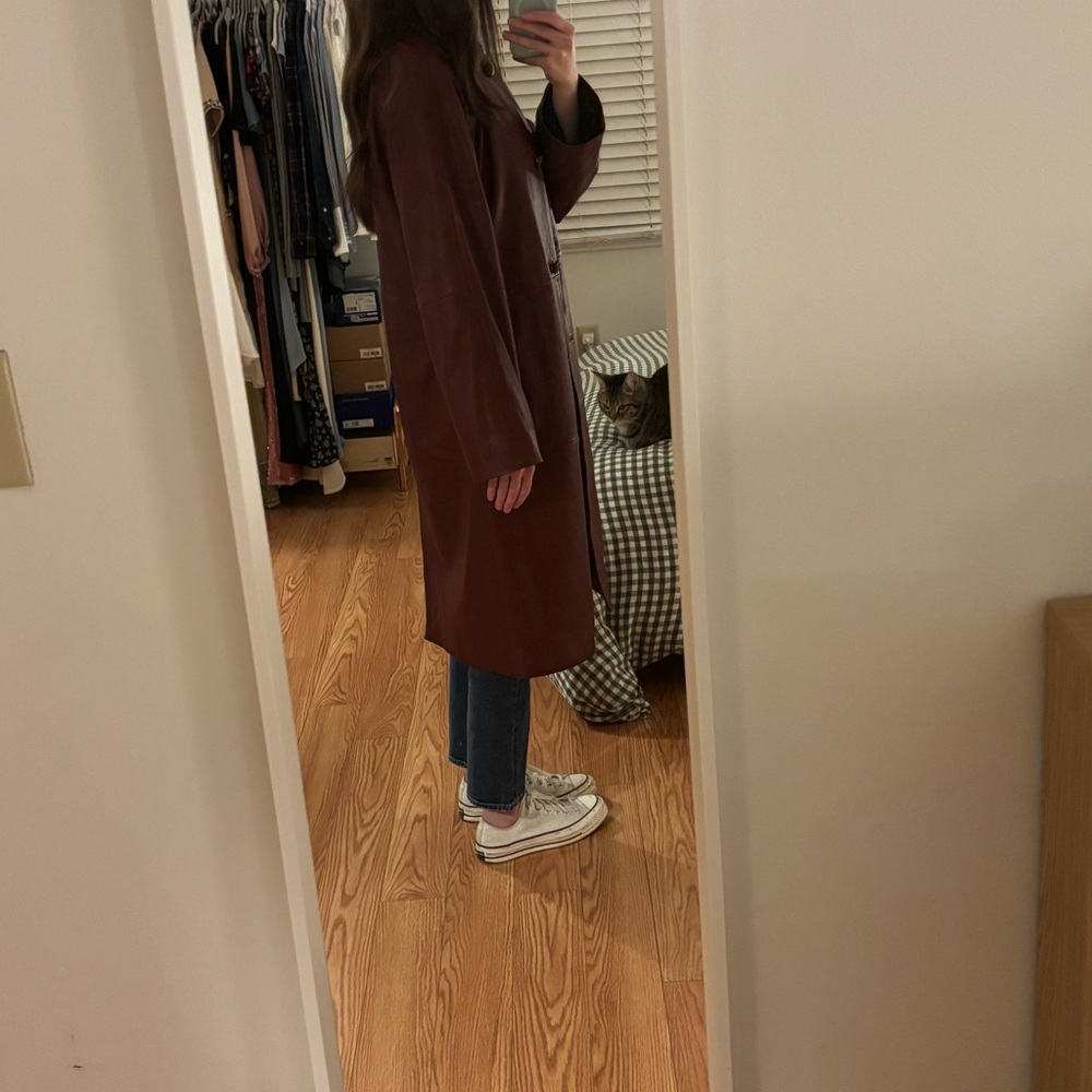 Reformation x Veda Beck Leather Trench in Chianti Burgundy, size medium! - Picture 15 of 16